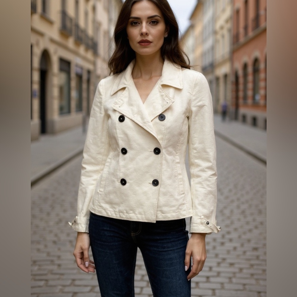 Burberry Cream Double-Breasted Pea Coat